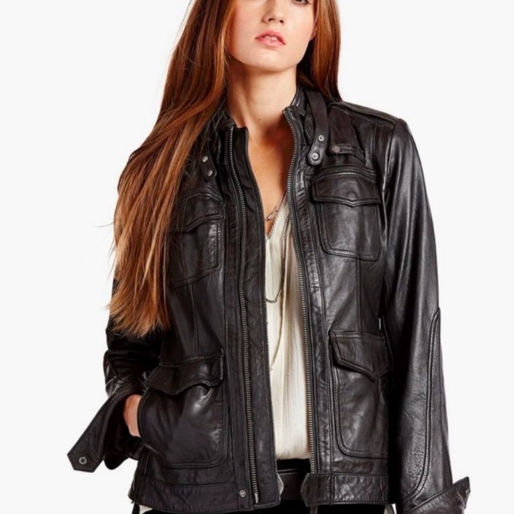 Lucky Brand Women’s Black Lambskin Leather Jacket, XL. Moto